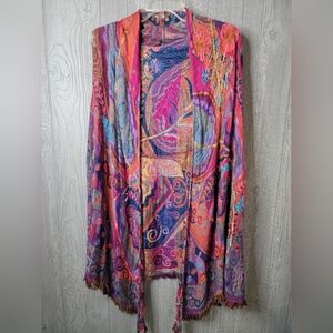 Colorful Embroidered Bohemian Open Front Cardigan Small Call Outs